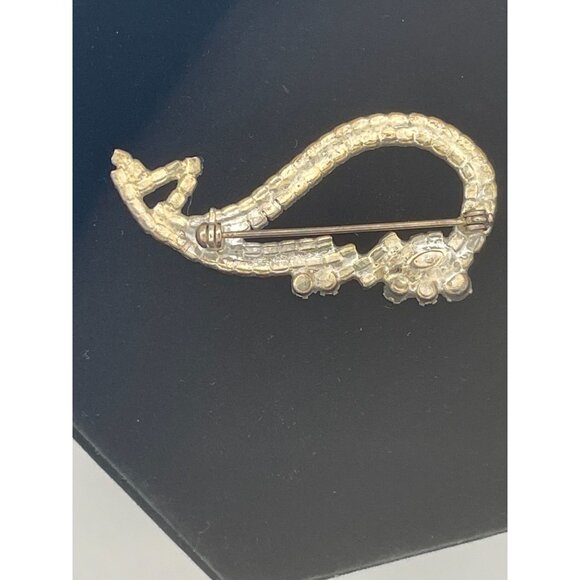 Vintage 2" Whale Brooch Clear Blue Rhinestones - Picture 7 of 8